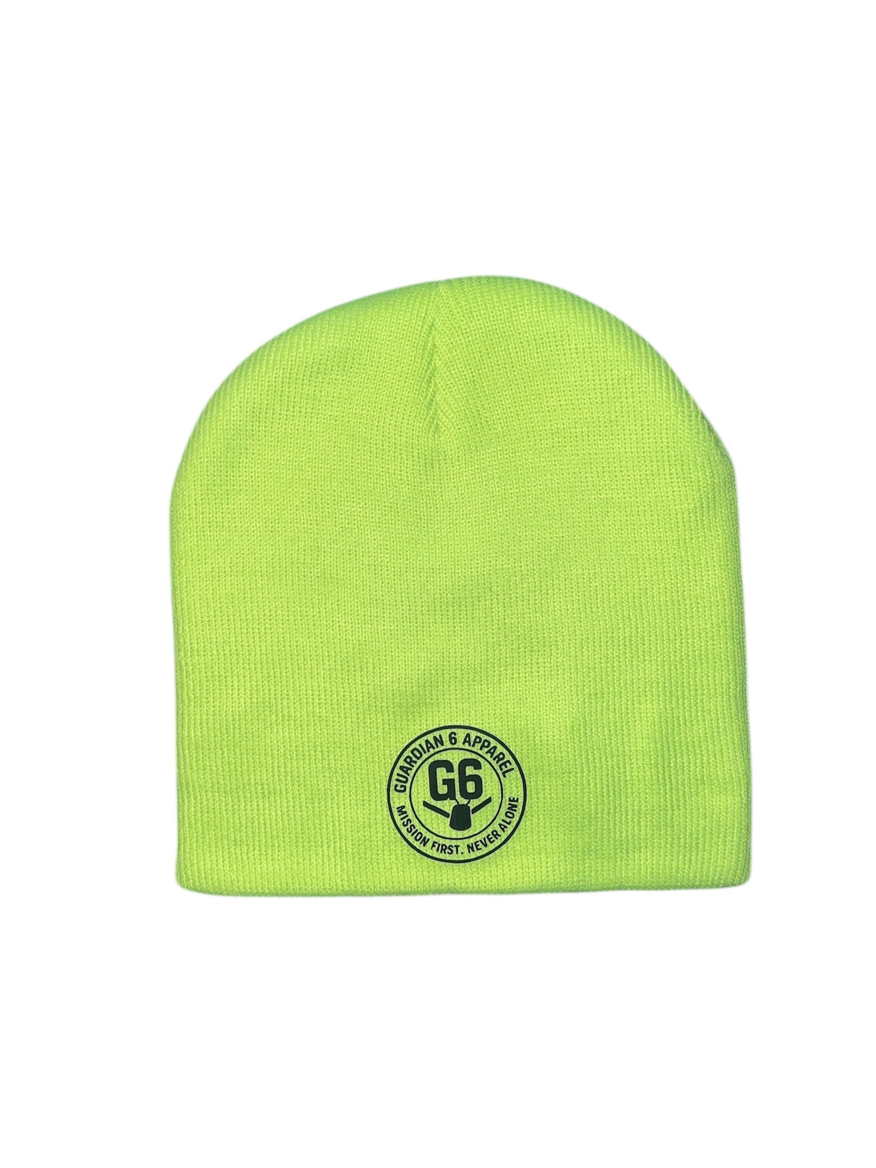 Neon Yellow Beanie with Black Emblem